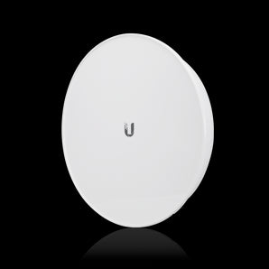 Ubiquiti airMAX PowerBeam 5AC ISO Gen2: 5GHz, 25dBi radio with a dish reflector for high-performance wireless bridging and improved interference rejection.