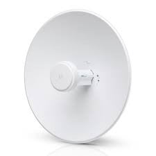 Ubiquiti PowerBeam M2 400: 2.4 GHz radio with integrated 18dBi antenna and POE injector for wireless network bridging and signal transmission.