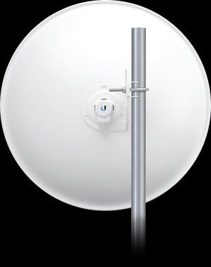 Ubiquiti PowerBeam 5AC 500: a 5 GHz wireless radio with integrated 27dBi antenna and POE injector for long-range, high-performance connections.