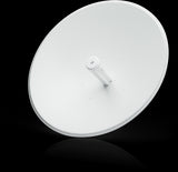 Ubiquiti PowerBeam 5AC 620, a 5GHz radio with a dish reflector and PoE injector for long-range wireless connections.