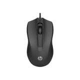 HP 105 Black Wired Optical Mouse with USB connector, ambidextrous design for comfortable use.