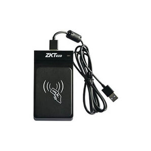 ZKTeco ZK-CR20E USB RFID reader for enrolling proximity cards; reads 125KHz cards via USB connection for easy access control setup.
