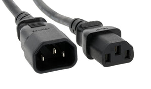 1.8 meter black kettle cord (C13) male to female extension cable for extending the reach of power cables to devices.