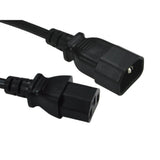 1.8 meter black kettle cord (C13) male to female extension cable for extending the reach of power cables to devices.