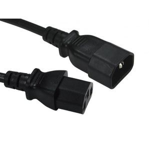 1.8 meter black kettle cord (C13) male to female extension cable for extending the reach of power cables to devices.