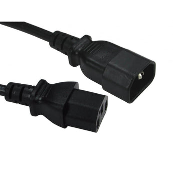 1.8 meter black kettle cord (C13) male to female extension cable for extending the reach of power cables to devices.