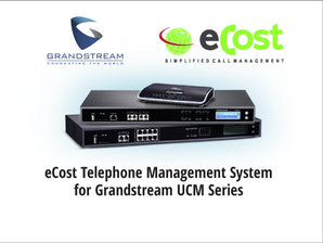 Grandstream eCost DX10 Dongle, a black USB device, enabling enhanced features on Grandstream UCM6201, 6202, 6204, and 6208 phone systems.