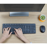 Logitech MK235 wireless keyboard and mouse combo in black. Includes USB receiver, full-size keyboard and optical mouse.