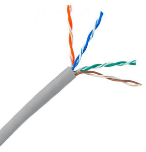 Grey CAT5e Ethernet cable, 305m length, CCA UTP, in a pull box for easy indoor network installation.