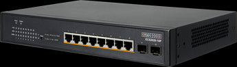 Edge-Core ECS2020-10P: 10-port Gigabit web-smart PoE switch with 8 PoE ports and 2 SFP uplink ports. Fanless design.