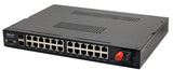 Netonix NTX-WS-26400-IDC 24-Port managed PoE switch, providing 24V/48V DC power with 2 SFP uplink ports and IDC PoE, 400W.
