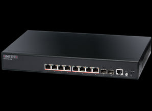 Edge-Core EC-ECS2100-10P: 10-port Gigabit Web Smart Pro PoE switch with 8 PoE ports for powering devices.