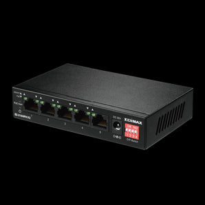 Edimax ED-ES5104PHV2: 5-port Fast Ethernet switch with 4 PoE+ ports. Unmanaged, plug-and-play. Powers devices like IP cameras.