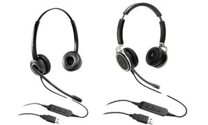 Grandstream GUV3000 HD USB binaural headset. Professional, noise-canceling, with adjustable headband and soft ear cushions for comfortable use.
