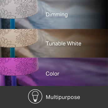 TP-Link KL130 A19 multicolour smart LED bulb; dims and changes color via WiFi, compatible with Alexa and Google Assistant.