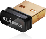 Compact Edimax EW-7811Un N150 wireless nano USB adapter providing 150Mbps Wi-Fi, great for Raspberry Pi and other devices.