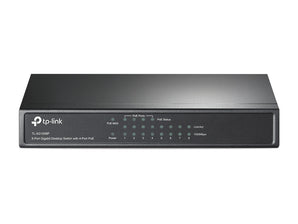 TP-Link TL-SG1008P: 8-port Gigabit desktop switch with 4 PoE+ ports, metal case, and fanless design for easy network connectivity.