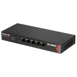 Edimax ED-GS3005P: 5-port Gigabit Smart Lite PoE switch with metal housing for desktop or wall mount. Power devices via Ethernet.