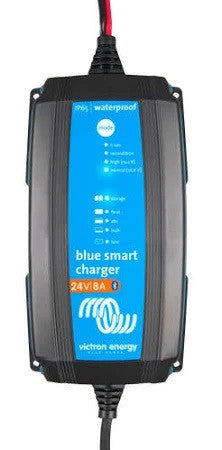 Victron Blue Smart IP65 Charger 24/8, 24V 8A, 230V with CEE 7/17 plug. Used for charging batteries, Bluetooth enabled.