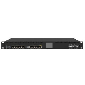 MikroTik RB3011UiAS-RM: 1U rackmount router, 10x Gigabit Ethernet ports, SFP port, USB 3.0, and LCD. For high-performance networking.