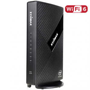 Edimax AX3000 Wi-Fi 6 dual-band router featuring Intel's dual-core CPU for optimal performance and gigabit wireless speeds.