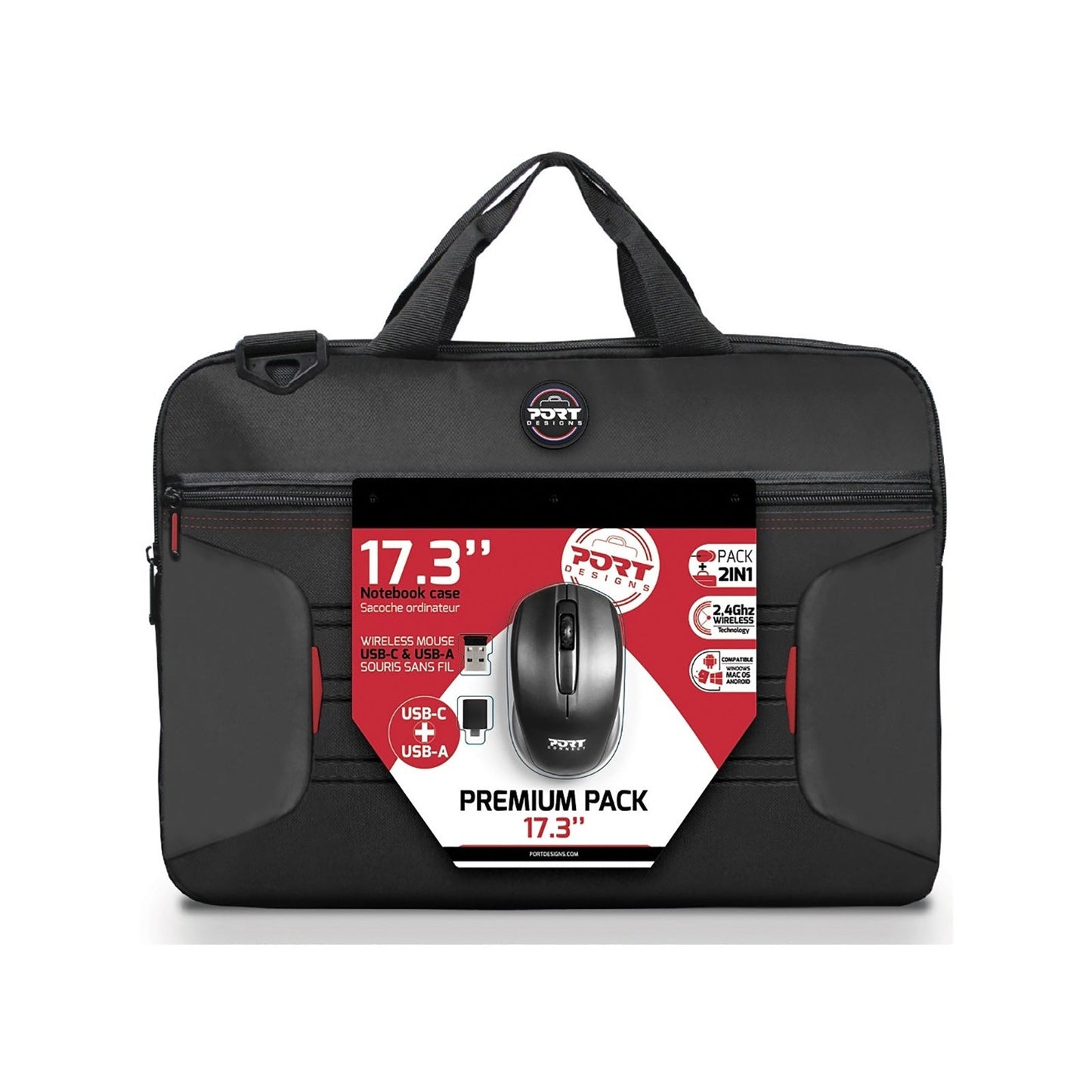 Port Premium Pack 17.3" Toploader Bag with Wireless Mouse Bundle - NexGen Computing