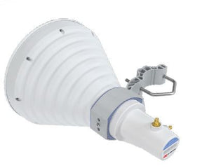RF elements 30° StarterHorn antenna, STH-30-USMA, showing its compact form and RP-SMA connector. Used for symmetrical wireless signal transmission.