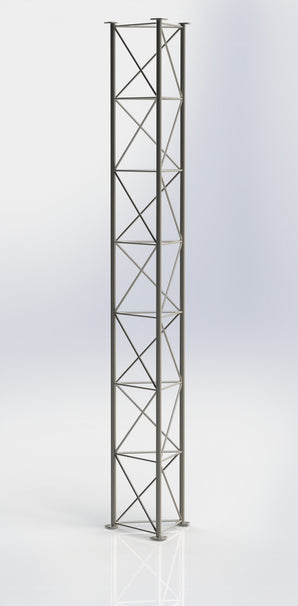Heavy-duty, galvanized 3m lattice mast section (MS-HD-SC-V2) with zigzag bracing and flange joints for secure tower construction.