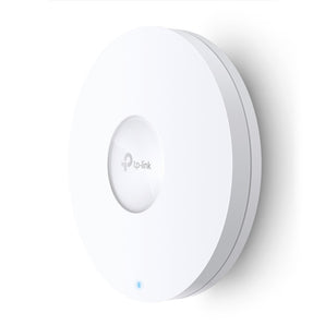 TP-Link EAP620 HD AX1800 ceiling mount access point. White, round design with multiple indicator lights for optimal Wi-Fi 6 performance.