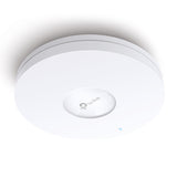 TP-Link EAP620 HD AX1800 ceiling mount access point. White, round design with multiple indicator lights for optimal Wi-Fi 6 performance.