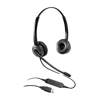 Grandstream GUV3000 HD USB binaural headset. Professional, noise-canceling, with adjustable headband and soft ear cushions for comfortable use.