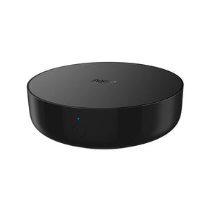 Aqara Hub M2: a smart home hub that connects Aqara sensors and Zigbee devices. It supports Wi-Fi and Ethernet for Apple HomeKit integration.