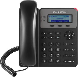 Grandstream GXP1615 desk phone with 1 line, 2 call appearances, HD audio, and PoE support for efficient small business communication.
