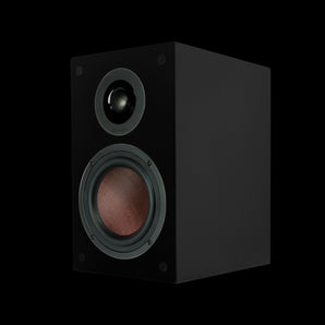 Satin black TruAudio bookshelf speaker, model SVT-TRUA-B23, showcasing a 6.5" woofer and 1" tweeter for high-quality audio.