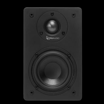 Black TruAudio CT Bookshelf Speaker: 4" glass fiber woofer, 1" aluminum tweeter for high-quality home audio and theater use.