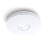 TP-Link EAP610 AX1800 ceiling mount WiFi 6 access point. A white, round device for fast, reliable wireless network coverage.
