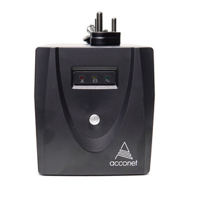 Acconet 1200VA/600W Offline UPS (AC-UPS-1000). Provides backup power for computers and electronics during power outages. Compact design.