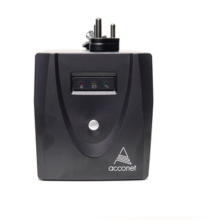 Acconet 1200VA/600W Offline UPS (AC-UPS-1000). Provides backup power for computers and electronics during power outages. Compact design.