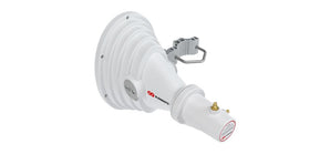 RF elements STH-A45-USMA asymmetrical horn antenna, 45-degree sector, showing waveguide and RP-SMA interface for connectivity.