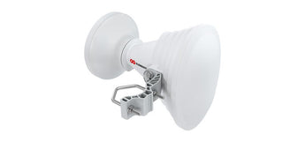 RF elements STH-A45-USMA asymmetrical horn antenna, 45-degree sector, showing waveguide and RP-SMA interface for connectivity.