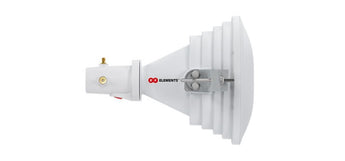 RF elements STH-A45-USMA asymmetrical horn antenna, 45-degree sector, showing waveguide and RP-SMA interface for connectivity.