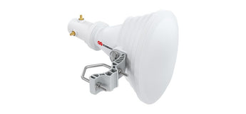 RF elements STH-A45-USMA asymmetrical horn antenna, 45-degree sector, showing waveguide and RP-SMA interface for connectivity.