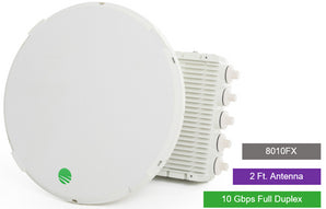 Siklu E-Band 80GHz PTP link with 2ft dual-band antenna providing 10Gbps FDD and 5GHz failover for robust wireless connectivity.