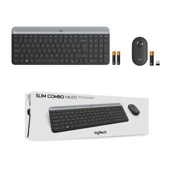 Logitech MK470 Graphite wireless keyboard and mouse combo on a desk
