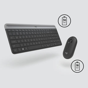 Logitech MK470 Graphite wireless keyboard and mouse combo on a desk
