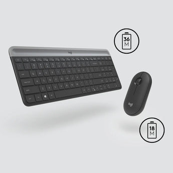 Logitech MK470 Graphite wireless keyboard and mouse combo on a desk