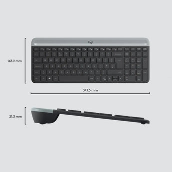 Logitech MK470 Graphite wireless keyboard and mouse combo on a desk