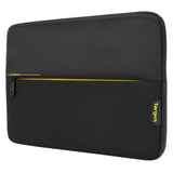 Targus CityGear 13.3 inch laptop sleeve in black, with padded interior and zipped front pocket.