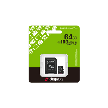 Kingston Canvas Select Plus 64GB microSD card (SDCS3/64GB) for Android devices and cameras.