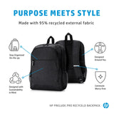 HP Prelude Pro Recycle Backpack for 15.6-inch laptops. Made with recycled materials, adjustable straps.